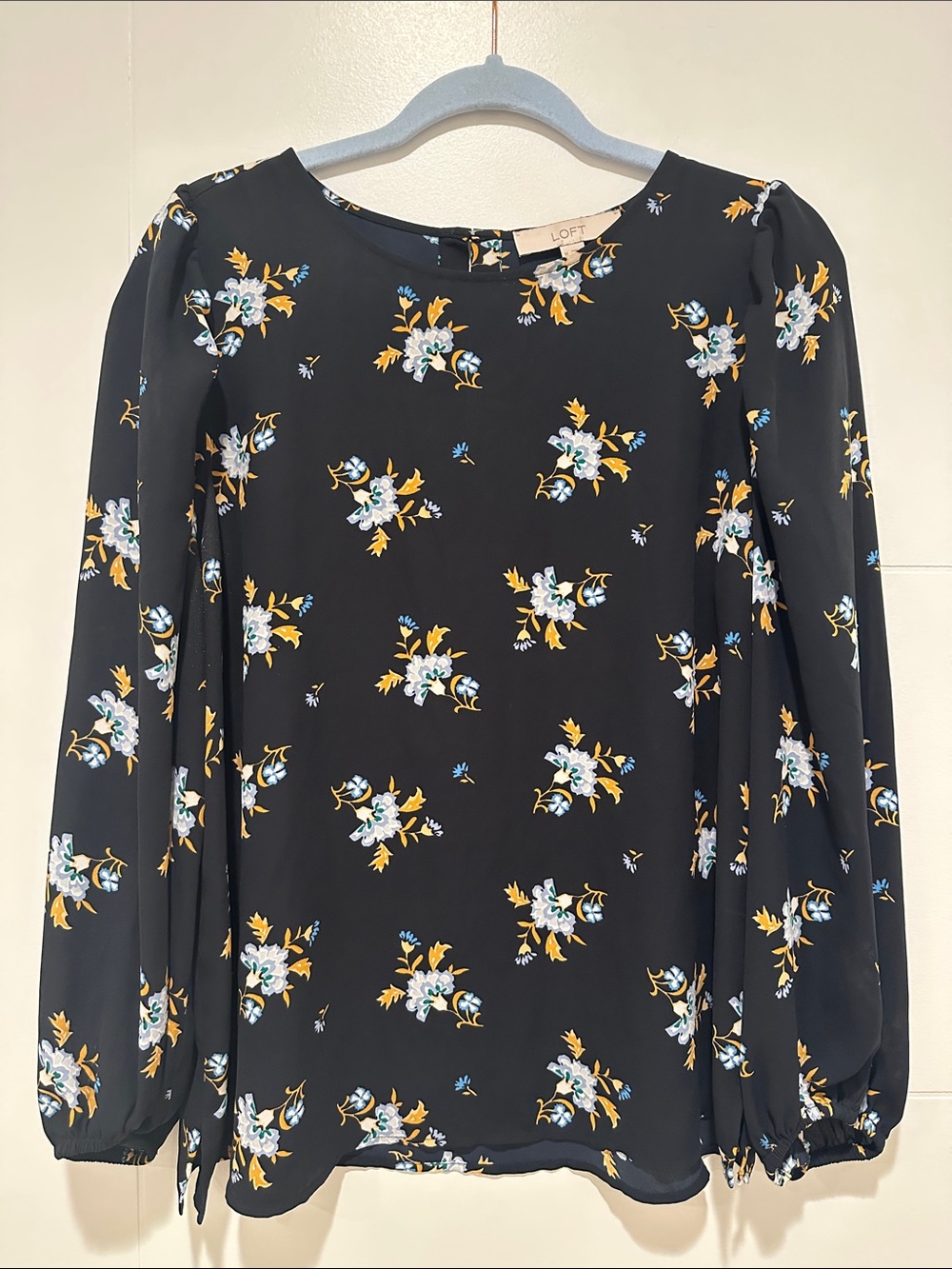 LOFT Black Floral Long-Sleeve Top